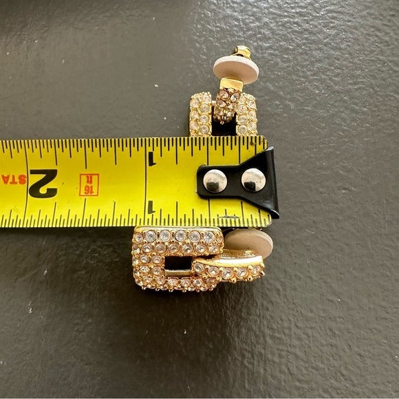 Swarovski Swan Couture Pave Crystal Gold Art Deco Drop Dangle Clip On Earrings - Picture 4 of 16